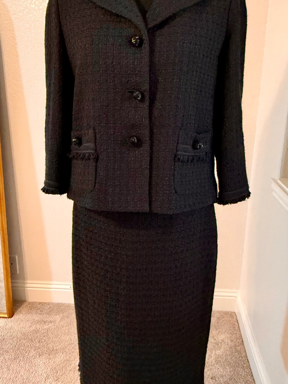Talbots Black Textured Tweed Skirt Suit